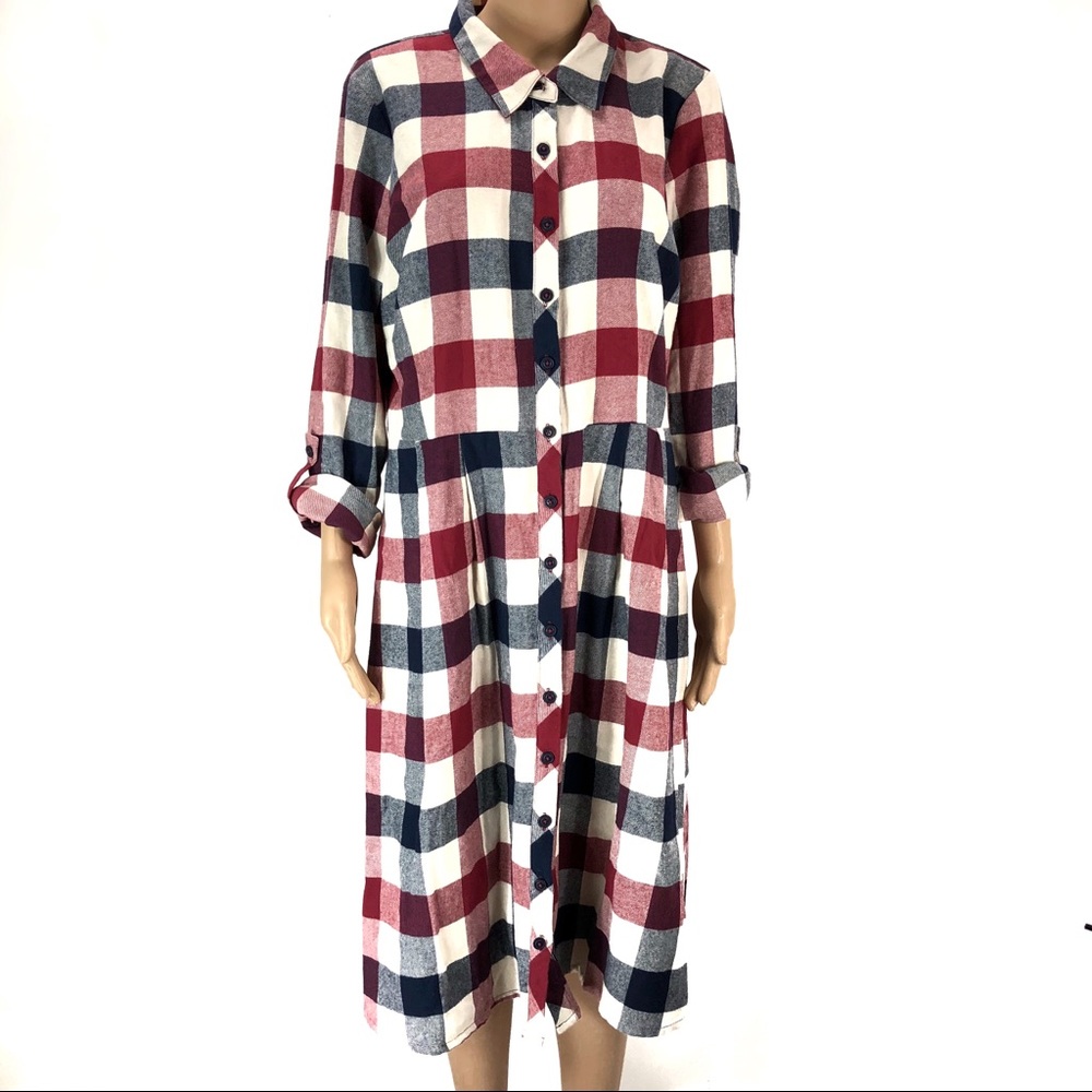 Plaid Button-Up Shirt Dress